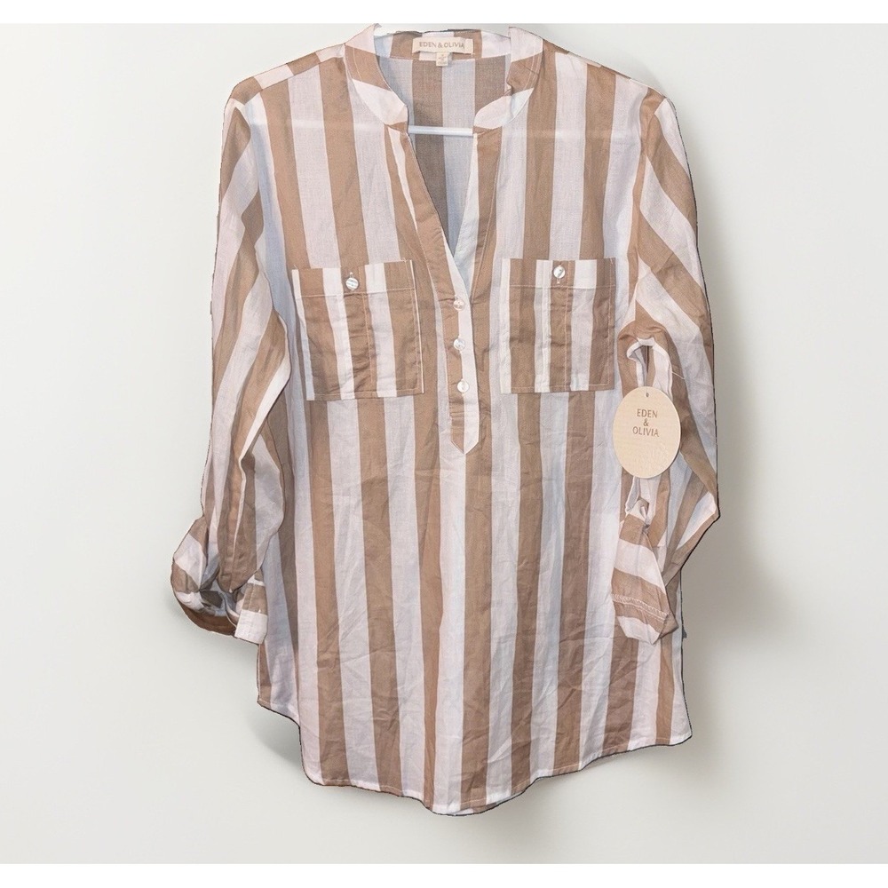 Eden & Olivia Brand New Tag Coastal Stripe 100% Cotton Resort Wear shirt Size S